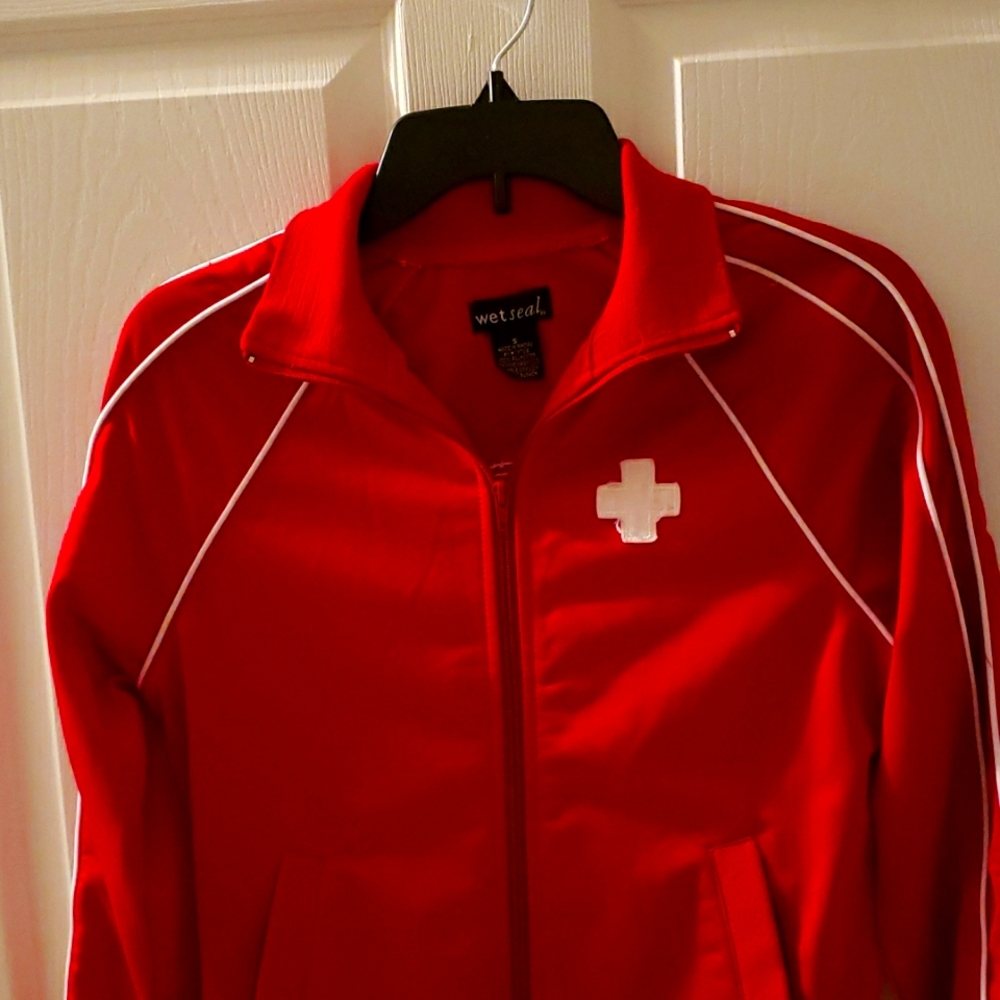 Vintage red varsity Switzerland zip up jacket